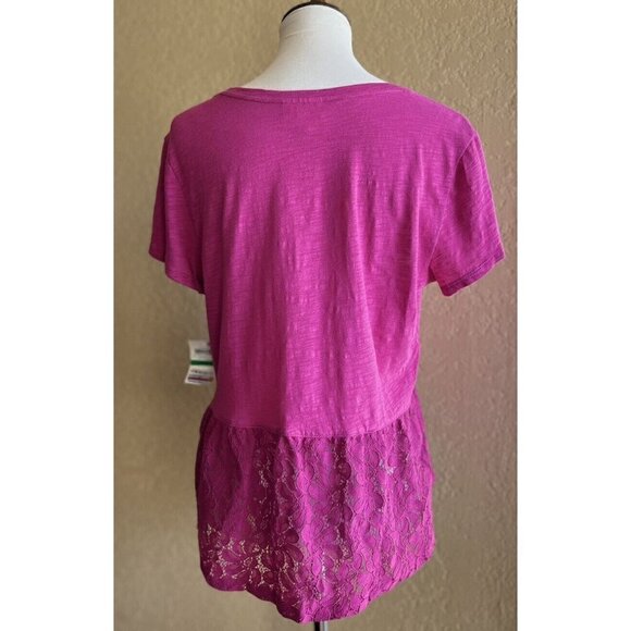 Maison Jules Women's Bold Berry Peplum High Low Cotton Tee Shirt Top Size L - Picture 2 of 7